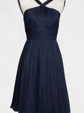 J.Crew Sinclair Silk Chiffon Halter Dress Navy Bridesmaid Formal Size 2 NWT